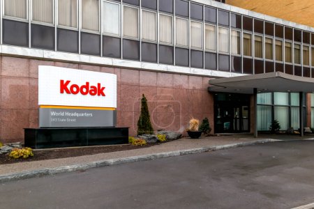 Photo for Rochester, New York, USA - March 3, 2020: Kodak sign outside their world headquarters in Rochester. The Eastman Kodak Company is an American technology company produces camera-related products. - Royalty Free Image