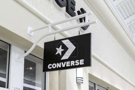 Photo for Orlando, Florida, USA- February 24, 2020: Converse store hanging sign in Orlando, Florida, USA. Converse is an American shoe company featuring sneakers for adults & kids, plus apparel, socks & bags. - Royalty Free Image