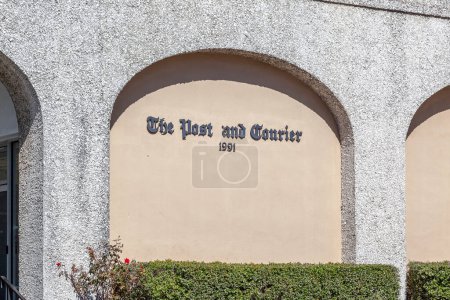 Photo for Charleston, South Carolina, USA- February 28, 2020: The Post and Courier sign on the building at their headquarters, the main daily newspaper in Charleston, South Carolina, USA. - Royalty Free Image
