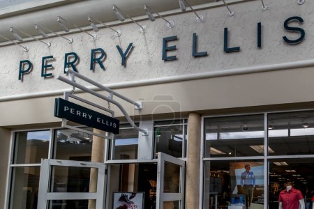 Photo for Orlando, Florida, USA- February 24, 2020: Perry Ellis store hanging sign in Orlando, USA. Perry Ellis International, Inc. is a designer and distributor of apparel, accessories and fragrances. - Royalty Free Image