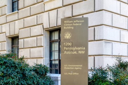 Photo for Washington D.C., USA - March 1, 2020: U.S. Environmental Protection and U.S. Post sign on the directory sign outside of William Jefferson Linton Federal Building in Washington D.C., USA. - Royalty Free Image