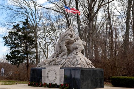 Photo for Washington D.C., USA - February 29, 2020: Raising the Flag on Iwo Jima statue in a park adjacent to Arlington National Cemetery in Washington DC. The statue is a photo cast in bronze. - Royalty Free Image