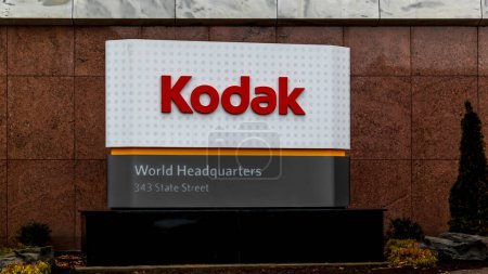 Photo for Rochester, New York, USA - March 3, 2020: Kodak sign outside their world headquarters in Rochester. The Eastman Kodak Company is an American technology company produces camera-related products. - Royalty Free Image