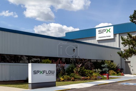 Foto de El edificio SPX FLOW se ve el 30 de agosto de 2019 en Burlington, Ontario, Canadá. SPX FLOW desarrolla sistemas dedicados de mezcla, transferencia de calor, neumática y deshidratación. - Imagen libre de derechos