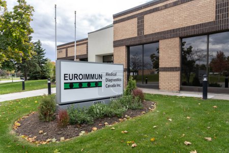 Photo for Mississauga, Ontario, Canada- October 20, 2018: Sign of EUROIMMUN Canada, a German company, the reagents for medical laboratory diagnostics manufactures. - Royalty Free Image