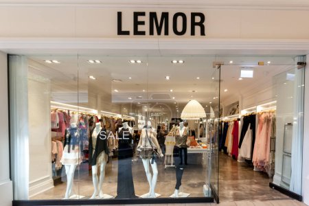 Photo for Toronto, Canada - February 12, 2018: LEMOR storefront in Bayview Village Shopping Centre, a Women's clothing store in Toronto sale Prom, Bridesmaids, Special Occasion Dresses. - Royalty Free Image