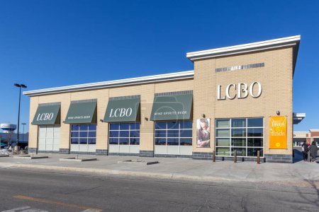 Photo for Aurora, Ontario, Canada - April 22,2018: LCBO store front in Aurora. The Liquor Control Board of Ontario (LCBO) is a Crown corporation that retails and distributes alcoholic beverages. - Royalty Free Image