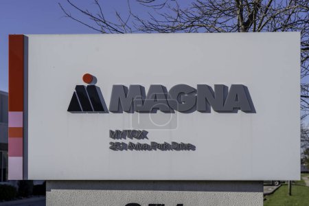 Photo for Newmarket, Ontario, Canada - October 3, 2020: Close up Magna sign in Newmarket, Ontario, Canada. Magna International Inc. is a Canadian mobility technology company for automakers. - Royalty Free Image