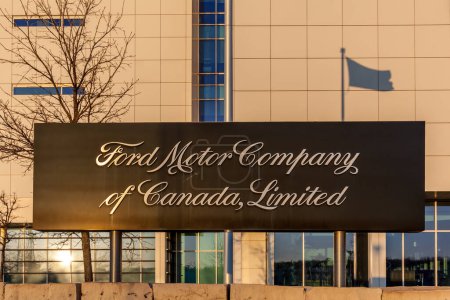 Photo for Oakville, Ontario, Canada - April 29, 2018: Sign and building in Ford Motor Company of Canada in Oakville, Ontario, Canada. The Ford Motor Company is an American multinational automaker. - Royalty Free Image