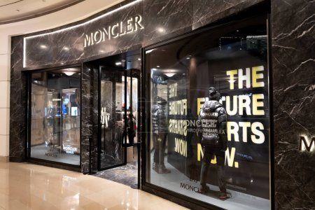Photo for Taipei, Taiwan - December 10, 2018: Moncler storefront in Taipei 101 Shopping Mall. Founded in 1952, Moncler S.p.A is an Italian apparel manufacturer and lifestyle brand. - Royalty Free Image