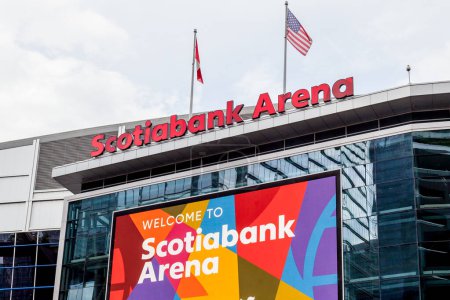Photo for Toronto, Canada-July 2, 2018: Sign of Scotiabank Arena. The Scotiabank Arena, former Air Canada Centre renamed on July 1, 2018, is a multi-purpose indoor sporting arena in Toronto. - Royalty Free Image