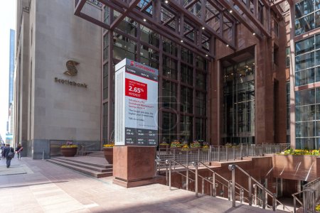 Photo for Toronto, Canada - July 31, 2019: Entrance of Scotiabank head office in Torontos financial district, a Canadian multinational bank. - Royalty Free Image