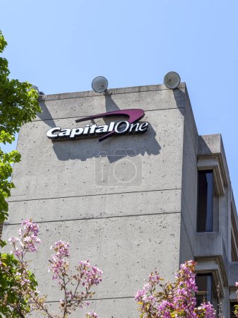 Photo for Toronto, Canada - May 24, 2018: Capital one sign in Toronto. Capital One Financial Corporation is a bank holding company specializing in credit cards, auto loans, banking and savings products. - Royalty Free Image