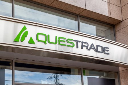 Photo for Toronto, Ontario, Canada - September 6, 2018: Questrade sign at Torotno office. Questrade, Inc. provides online brokerage and stock trading services to independent investors in Canada. - Royalty Free Image