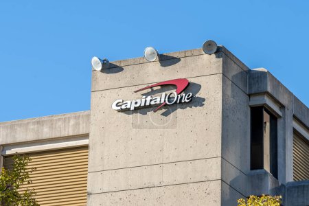 Photo for Toronto, Canada - October 29, 2018: Sign of Capital one in Toronto. Capital One Financial Corporation is a bank holding company - Royalty Free Image