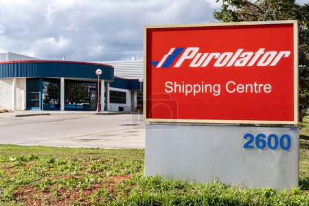 Photo for Mississauga, Ontario, Canada- October 20, 2018: Sign of Purolator shipping center in Mississauga, Purolator Inc. is a Canadian courier. - Royalty Free Image