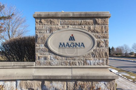 Photo for Aurora, Ontario, Canada - April 22, 2018: Sign of Magna at entrance oto their headquarters in Aurora near Toronto, Ontario, Canada. Magna International Inc. is a Canadian global automotive supplier. - Royalty Free Image