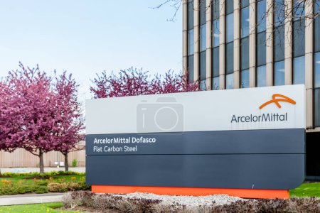 Photo for Hamilton, Ontario, Canada - May 20, 2018: Sign of ArcelorMittal Dofasco at head office in Hamilton, Ontario. Dofasco is a subsidiary of ArcelorMittal, the world's largest integrated steel producer. - Royalty Free Image