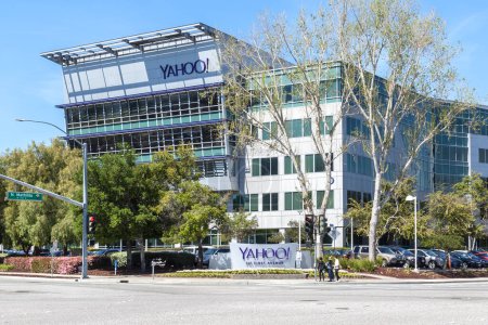 Photo for Sunnyvale, California, USA - March 29, 2018: Yahoo sign at Yahoo 's headquarters in Sunnyvale, California. Yahoo! is a web services provider that is wholly owned by Verizon Communications through Oath - Royalty Free Image