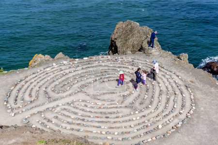 Photo for San Francisco, CA, USA - April 1, 2018: People at Land's End Labyrinth created by Eduardo Aguilera in 2004 at Eagle's Point in Lands End park, San Francisco. - Royalty Free Image