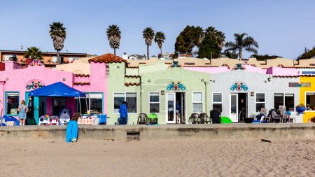 Photo for Santa Cruz, California, USA - March 31, 2018: Colorful houses at Capitola Village by the Sea, one of the oldest vacation retreats on the Pacific Coast. - Royalty Free Image