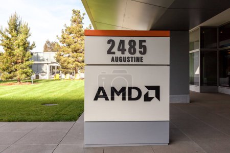 Photo for San Jose, California, USA - March 30, 2018: Sign of AMD at AMD 's headquarters in Silicon Valley. AMD is an American multinational semiconductor company. - Royalty Free Image