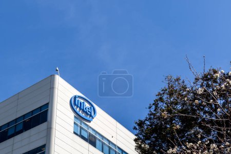 Photo for Santa Clara, California, USA - March 29, 2018: Intel sign on the building at headquarters in Silicon Valley. Intel is an American multinational corporation and technology company. - Royalty Free Image