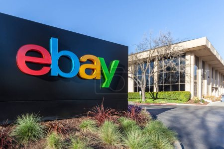 Photo for San Jose, California, USA - March 29, 2018: eBay sign at eBay 's headquarters in Silicon Valley. eBay Inc. is a multinational e-commerce corporation. - Royalty Free Image