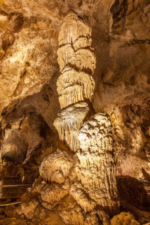 Foto de Vista en las cuevas del Parque Nacional de las Cavernas Carlsbad, en el desierto chihuahuense del sur de Nuevo México, conocido parque nacional famoso por sus cuevas de piedra caliza, formaciones rocosas y rutas de senderismo. - Imagen libre de derechos
