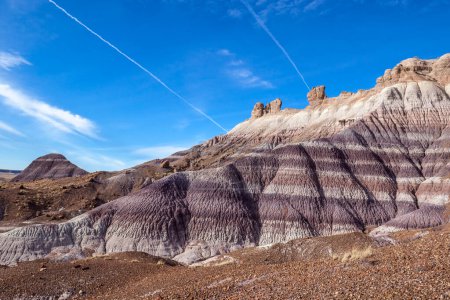 Téléchargez les photos : Vue du parc national de la forêt pétrifiée, Arizona, États-Unis. Le parc national de la forêt pétrifiée est connu pour les fossiles d'arbres tombés il y a environ 225 millions d'années.. - en image libre de droit