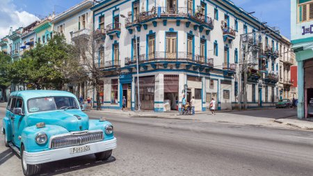Photo for VARADERO, CUBA - APR 20, 2017: American classic car drive on the street in Varadero resort town, Cuba - Royalty Free Image