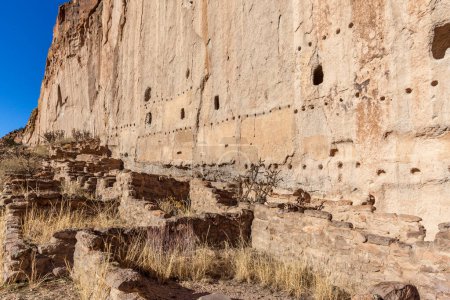 Photo for View of Bandelier National Monument near Los Alamos, New Mexico. The monument preserves the homes and territory of the Ancestral Puebloans, most of the pueblo structures dating between 1150-1600 AD. - Royalty Free Image