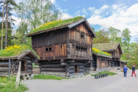Photo for OSLO, NORWAY - MAY 13, 2016: Traditional Norwegian buildings in Norwegian Museum of Cultural History in Oslo, Norway. One of Europe's largest open-air museums. - Royalty Free Image