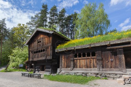 Téléchargez les photos : OSLO, NORVÈGE - 13 MAI 2016 : Bâtiments traditionnels norvégiens au Musée norvégien d'histoire culturelle à Oslo, Norvège. L'un des plus grands musées en plein air d'Europe. - en image libre de droit