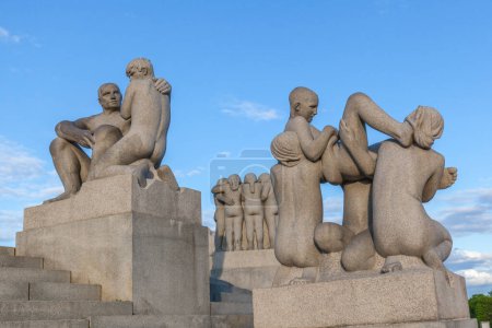 Photo for OSLO, NORWAY - MAY 13, 2016: Sculptures at Vigeland Sculpture Park by Gustav Vigeland in twilight, Oslo, Norway. Vigeland Park is the world's largest sculpture park made by a single artist. - Royalty Free Image