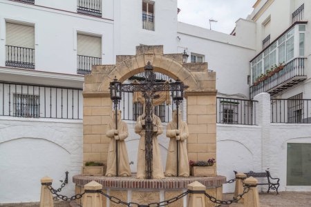 Photo for ARCOS DE LA FRONTERA, ANDALUSIA, SPAIN - JUNE 27, 2016: Statue on the street in Arcos De la Frontera, Spain - Royalty Free Image