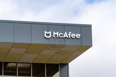 Photo for Waterloo, On, Canada - October 17, 2020: McAfee sign is seen on the office building in Waterloo, Ontario, Canada. McAfee, LLC is an American global computer security software company. - Royalty Free Image