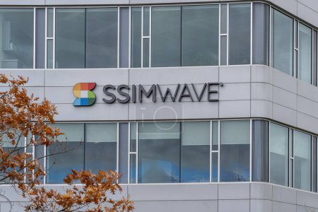 Photo for SSIMWAVE headquarters in Waterloo, Ontario, Canada, on October 28, 2023. SSIMWAVE is an IMAX company in the business of maximizing in-home and on-the-go viewing experiences. - Royalty Free Image