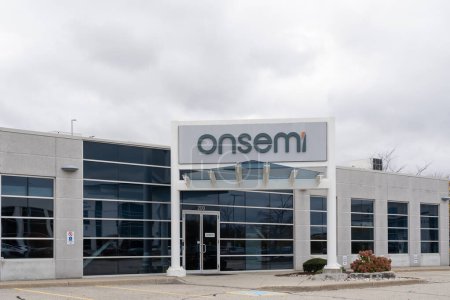 Photo for Onsemi office at 611 Kumpf Dr in Waterloo, Ontario, Canada, on October 28, 2023. Onsemi is an American semiconductor supplier company. - Royalty Free Image