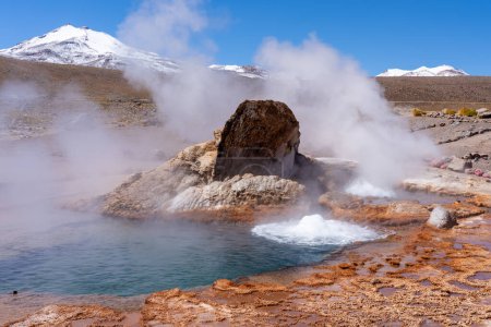 One of the active geysers in El Tatio, Chile. El Tatio is a geothermal field with many geysers near the town of San Pedro de Atacama in the Andes Mountains of northern Chile.