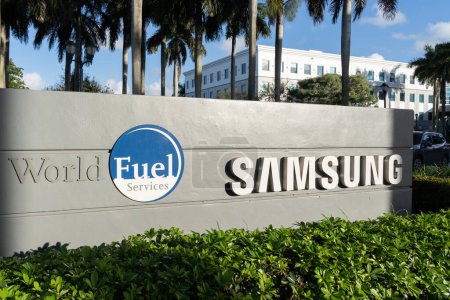 Photo for Doral, Fl, USA - January 1, 2022: Sign of Samsung Electronics Latin America cooperation office in Doral, Fl, USA. The Samsung Group is a South Korean manufacturing conglomerate. - Royalty Free Image