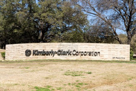 Photo for Irving, Texas, USA - March 20, 2022: Kimberly-Clark Corporations sign at its headquarters in Irving, Texas, USA. Kimberly-Clark Corporation is an American multinational personal care corporation. - Royalty Free Image
