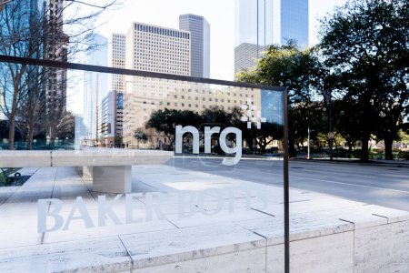 Photo for Houston, Texas, USA - March 13, 2022: nrg sign is seen at its headquarters in Houston, Texas, USA. NRG Energy, Inc. is a large American energy company. - Royalty Free Image