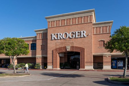 Photo for Pearland, TX, USA - February 10, 2022: People shopping at Kroger supermarket store in Pearland, TX, USA. Kroger is an American retail company that operates supermarkets. - Royalty Free Image