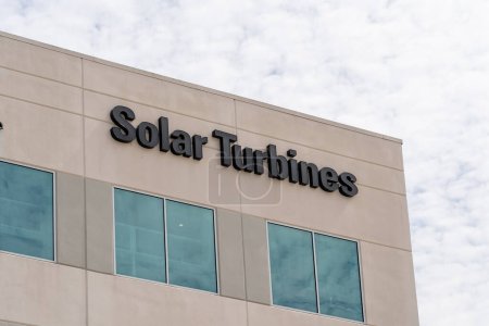 Photo for Houston, Texas, USA - March 2, 2022: Solar Turbines sign on its office building in Houston, Texas, USA. Solar Turbines Incorporated designs and manufactures industrial gas turbines. - Royalty Free Image