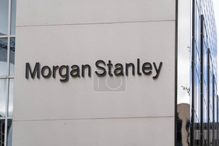 Photo for Houston, Texas, USA - February 15, 2022: Closeup of Morgan Stanlys sign in Houston, Texas, USA. Morgan Stanley is an American multinational investment bank and financial services company. - Royalty Free Image