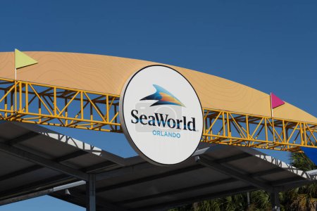 Photo for Orlando, Fl, USA - January 6, 2022: A SeaWorld sign at the entrance in Orlando, Fl, USA. SeaWorld Orlando is a theme park and marine zoological park. - Royalty Free Image