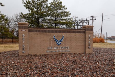 Photo for Wichita, Kansas, USA - March 22, 2022: The sign for McConnell Air Force Base is shown in Wichita, Kansas, USA. McConnell Air Force Base is a United States Air Force base. - Royalty Free Image