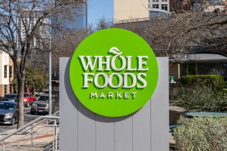 Photo for Austin, Texas, USA - March 18, 2022: Whole Foods Market sign at its headquarters in Austin, Texas, USA. Whole Foods Market L.P. is an American multinational supermarket chain. - Royalty Free Image