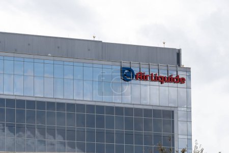 Photo for Houston, Texas, USA - March 6, 2022: Air Liquides sign on its office building in Houston, Texas, USA. Air Liquide S.A., is a French multinational company which supplies industrial gases and services - Royalty Free Image